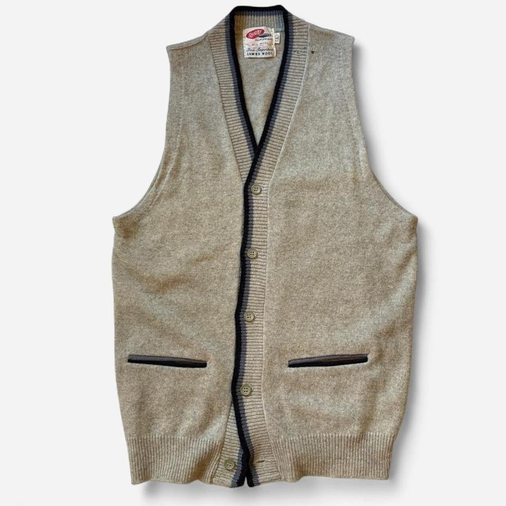 Vtg Rugby Sportswear Sweater Vest‎ 40s 50s Men M L Beige Athletic Ivy Prep Trad